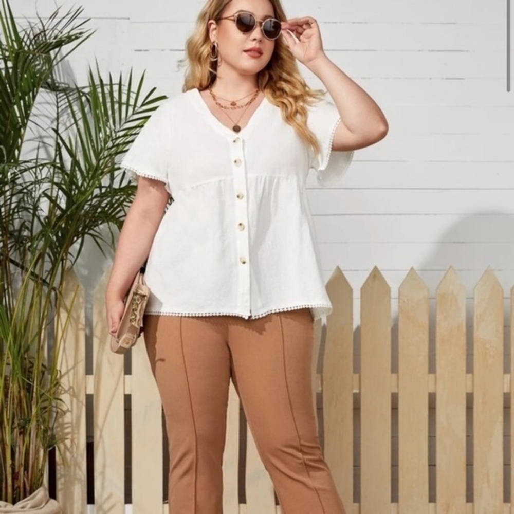 SHEIN - white flare sleeve button front blouse
